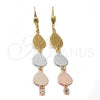 Oro Laminado Long Earring, Gold Filled Style Teardrop Design, with White Cubic Zirconia, Diamond Cutting Finish, Tricolor, 5.074.001