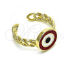 Oro Laminado Elegant Ring, Gold Filled Style Evil Eye Design, Red Enamel Finish, Golden Finish, 01.213.0019.1