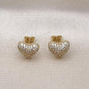 Oro Laminado Stud Earring, Gold Filled Style Heart Design, with White Cubic Zirconia, Polished, Golden Finish, 02.411.0032
