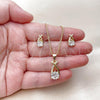 Oro Laminado Earring and Pendant Adult Set, Gold Filled Style Teardrop Design, with White Cubic Zirconia and White Micro Pave, Polished, Golden Finish, 10.342.0235