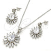 Sterling Silver Earring and Pendant Adult Set, Teardrop Design, with White Cubic Zirconia, Polished, Rhodium Finish, 10.175.0035