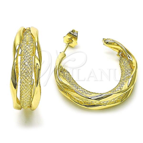 Oro Laminado Medium Hoop, Gold Filled Style and Filigree with White Crystal, Polished, Golden Finish, 02.170.0459.30