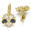 Oro Laminado Leverback Earring, Gold Filled Style Flower and Star Design, with Black and White Cubic Zirconia, Polished, Golden Finish, 02.210.0218.3