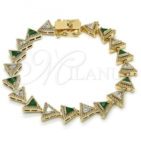 Oro Laminado Tennis Bracelet, Gold Filled Style with Green and White Cubic Zirconia, Polished, Golden Finish, 03.210.0074.3.08