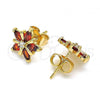 Oro Laminado Stud Earring, Gold Filled Style Flower Design, with Garnet and White Cubic Zirconia, Polished, Golden Finish, 02.387.0075