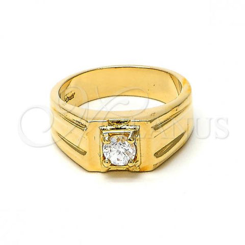 Oro Laminado Mens Ring, Gold Filled Style Solitaire Design, with White Cubic Zirconia, Matte Finish, Golden Finish, 5.175.034.06 (Size 6)