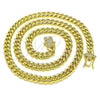 Oro Laminado Basic Necklace, Gold Filled Style Miami Cuban Design, with White Cubic Zirconia, Polished, Golden Finish, 03.278.0003.24