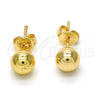 Oro Laminado Stud Earring, Gold Filled Style Ball Design, Polished, Golden Finish, 5.128.011.1