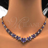 Oro Laminado Necklace and Earring, Gold Filled Style Flower Design, with Amethyst Cubic Zirconia, Polished, Golden Finish, 06.221.0015.2