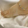 Oro Laminado Fancy Anklet, Gold Filled Style Hand of God and Heart Design, Blue Enamel Finish, Golden Finish, 03.213.0146.10