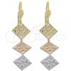 Oro Laminado Long Earring, Gold Filled Style Diamond Cutting Finish, Tricolor, 02.63.2176