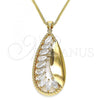 Oro Laminado Pendant Necklace, Gold Filled Style Teardrop Design, with White Cubic Zirconia and White Micro Pave, Polished, Golden Finish, 04.213.0181.20