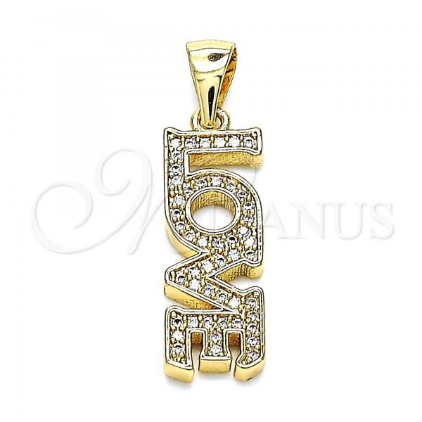 Oro Laminado Fancy Pendant, Gold Filled Style Love Design, with White Micro Pave, Polished, Golden Finish, 05.342.0017