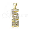 Oro Laminado Fancy Pendant, Gold Filled Style Love Design, with White Micro Pave, Polished, Golden Finish, 05.342.0017