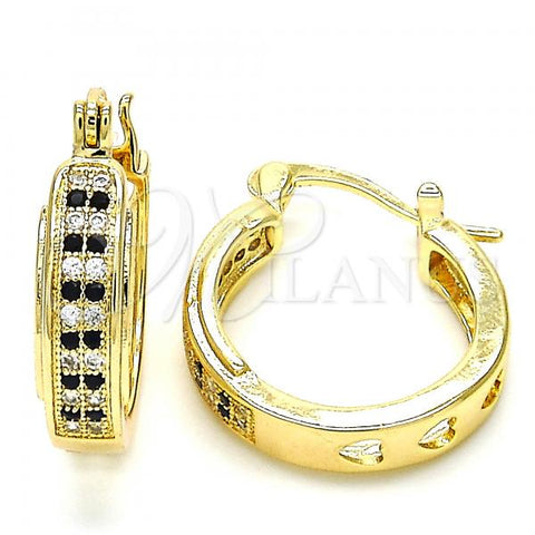 Oro Laminado Small Hoop, Gold Filled Style with Black and White Micro Pave, Polished, Golden Finish, 02.210.0270.2.20
