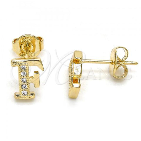 Oro Laminado Stud Earring, Gold Filled Style with White Micro Pave, Polished, Golden Finish, 02.156.0190 *PROMO*