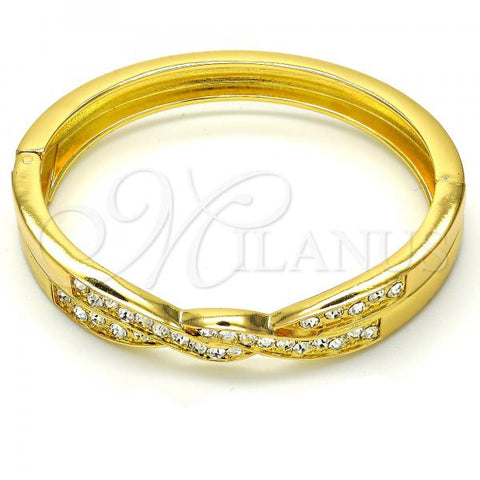 Oro Laminado Individual Bangle, Gold Filled Style with White Crystal, Polished, Golden Finish, 07.252.0046.05 (09 MM Thickness, Size 5 - 2.50 Diameter)