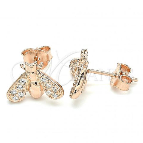 Sterling Silver Stud Earring, Bee Design, with White Cubic Zirconia, Polished, Rose Gold Finish, 02.336.0129.1