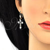 Oro Laminado Dangle Earring, Gold Filled Style Cross Design, Diamond Cutting Finish, Golden Finish, 5.111.015