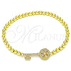 Oro Laminado Fancy Bracelet, Gold Filled Style Expandable Bead and key Design, with White Micro Pave, Polished, Golden Finish, 03.207.0122.07