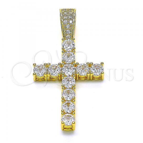 Oro Laminado Fancy Pendant, Gold Filled Style Cross Design, with White Cubic Zirconia, Polished, Golden Finish, 05.373.0002