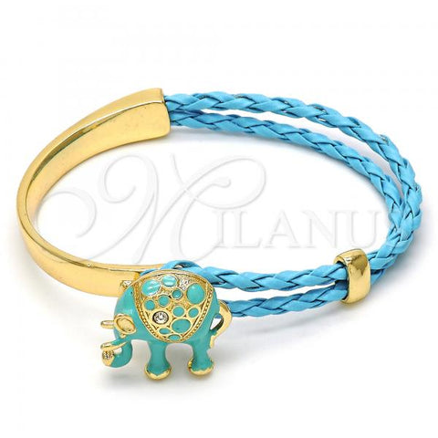 Oro Laminado Individual Bangle, Gold Filled Style Elephant Design, with White Crystal, Turquoise Enamel Finish, Golden Finish, 07.179.0001.4 (06 MM Thickness, One size fits all)