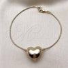 Oro Laminado Fancy Bracelet, Gold Filled Style Heart and Rat Tail Design, Polished, Golden Finish, 03.63.2293.08