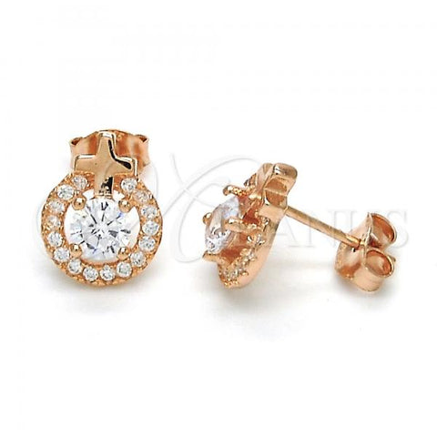 Sterling Silver Stud Earring, Cross Design, with White Cubic Zirconia, Polished, Rose Gold Finish, 02.285.0074
