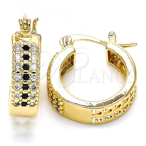 Oro Laminado Small Hoop, Gold Filled Style with Black and White Cubic Zirconia, Polished, Golden Finish, 02.210.0266.2.20
