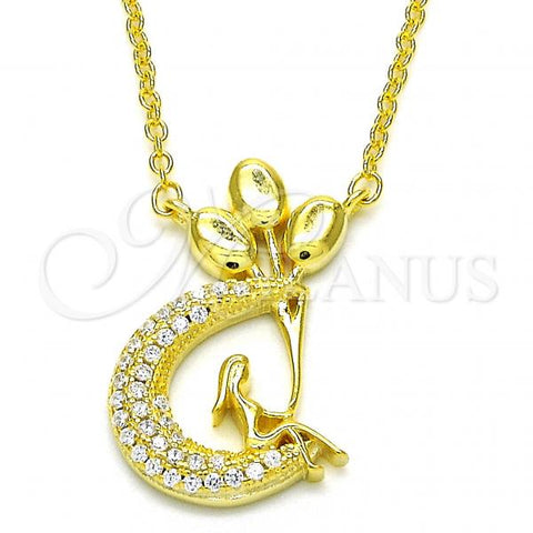 Sterling Silver Pendant Necklace, Moon Design, with White Cubic Zirconia, Polished, Golden Finish, 04.336.0019.2.16