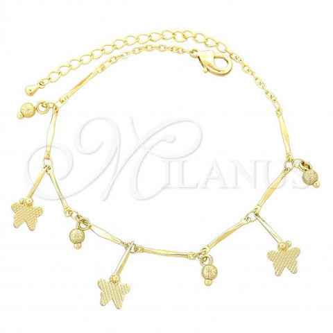 Oro Laminado Charm Bracelet, Gold Filled Style Butterfly Design, Polished, Golden Finish, 03.105.0029.10