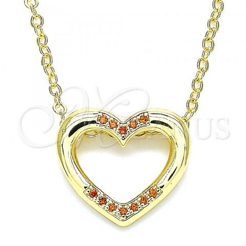 Oro Laminado Pendant Necklace, Gold Filled Style Heart Design, with Garnet Micro Pave, Polished, Golden Finish, 04.156.0329.2.20