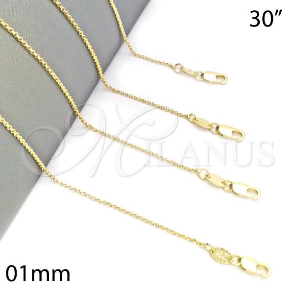 Oro Laminado Basic Necklace, Gold Filled Style Rolo Design, Polished, Golden Finish, 04.65.0180.30