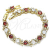 Oro Laminado Tennis Bracelet, Gold Filled Style with Garnet and White Cubic Zirconia, Polished, Golden Finish, 03.283.0015.2.08