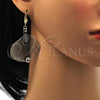 Oro Laminado Dangle Earring, Gold Filled Style Leaf and Filigree Design, with White Crystal, Polished, Golden Finish, 80.004