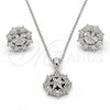 Sterling Silver Earring and Pendant Adult Set, Flower Design, with White Cubic Zirconia, Polished, Rhodium Finish, 10.175.0020