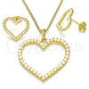 Oro Laminado Earring and Pendant Adult Set, Gold Filled Style Heart Design, with Ivory Pearl, Polished, Golden Finish, 10.379.0017