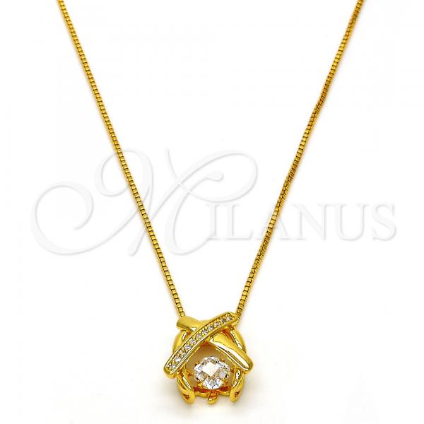 Gold Tone Pendant Necklace, with White Cubic Zirconia and White Micro Pave, Polished, Golden Finish, 04.213.0022.16.GT