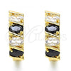 Oro Laminado Huggie Hoop, Gold Filled Style with Black and White Cubic Zirconia, Polished, Golden Finish, 02.210.0025.4.15