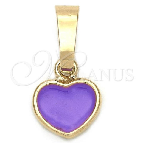 Oro Laminado Fancy Pendant, Gold Filled Style Heart Design, Purple Enamel Finish, Golden Finish, 05.163.0080.5