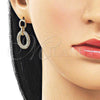 Oro Laminado Stud Earring, Gold Filled Style with White Micro Pave, Polished, Golden Finish, 02.283.0292
