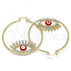 Oro Laminado Large Hoop, Gold Filled Style Evil Eye Design, with White Crystal, Red Enamel Finish, Golden Finish, 02.380.0076.50