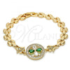 Oro Laminado Fancy Bracelet, Gold Filled Style Flower Design, with Green and White Cubic Zirconia, Polished, Golden Finish, 03.210.0044.1.08