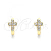 Oro Laminado Huggie Hoop, Gold Filled Style Cross Design, with White Micro Pave, Polished, Golden Finish, 02.195.0147.12