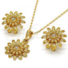 Oro Laminado Earring and Pendant Adult Set, Gold Filled Style Flower Design, with White Crystal, Polished, Golden Finish, 10.118.0035