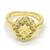 Oro Laminado Multi Stone Ring, Gold Filled Style Flower Design, with White Micro Pave, Polished, Golden Finish, 01.99.0083.09 (Size 9)