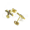 Oro Laminado Stud Earring, Gold Filled Style with Multicolor Micro Pave, Polished, Golden Finish, 02.342.0181.1