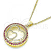 Oro Laminado Pendant Necklace, Gold Filled Style Heart Design, with Ruby Micro Pave, Polished, Golden Finish, 04.156.0334.1.20