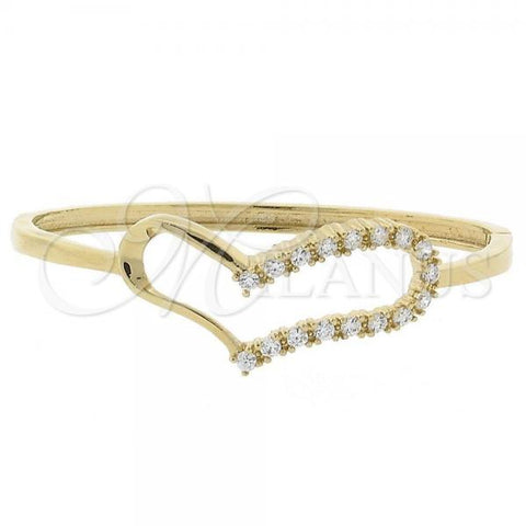 Oro Laminado Individual Bangle, Gold Filled Style Heart Design, with White Cubic Zirconia, Polished, Golden Finish, 5.230.003 (05 MM Thickness, Size 5 - 2.50 Diameter)