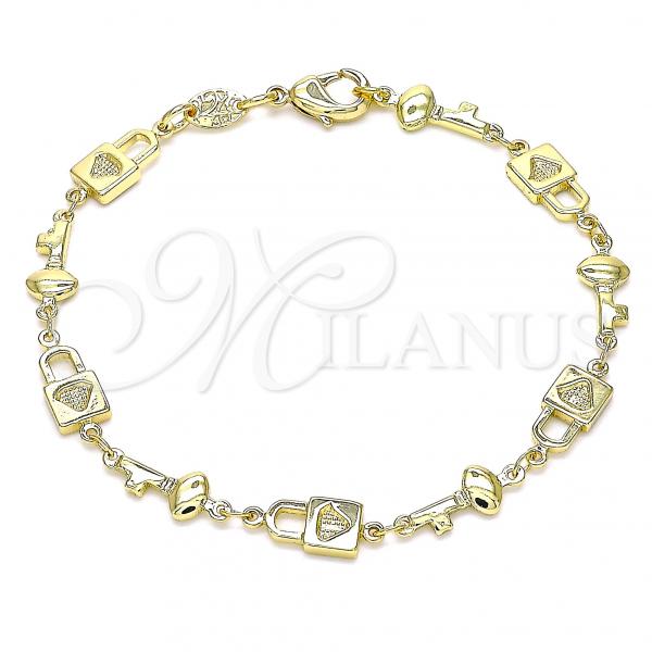 Oro Laminado Fancy Bracelet, Gold Filled Style Lock and key Design, Polished, Golden Finish, 03.326.0021.08